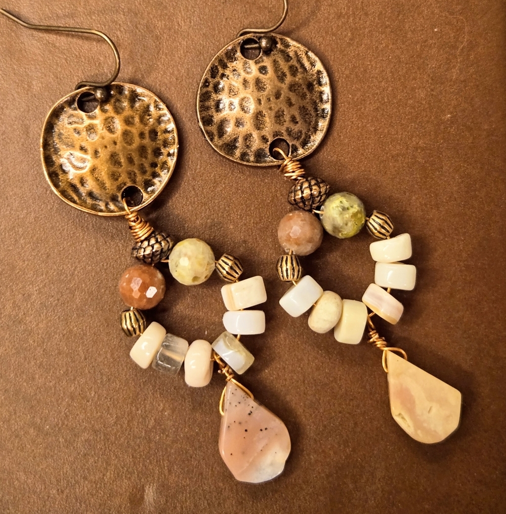 Desert Diva's Pink Peruvian Opal In Antiquated Copper Artisan-Made Earrings